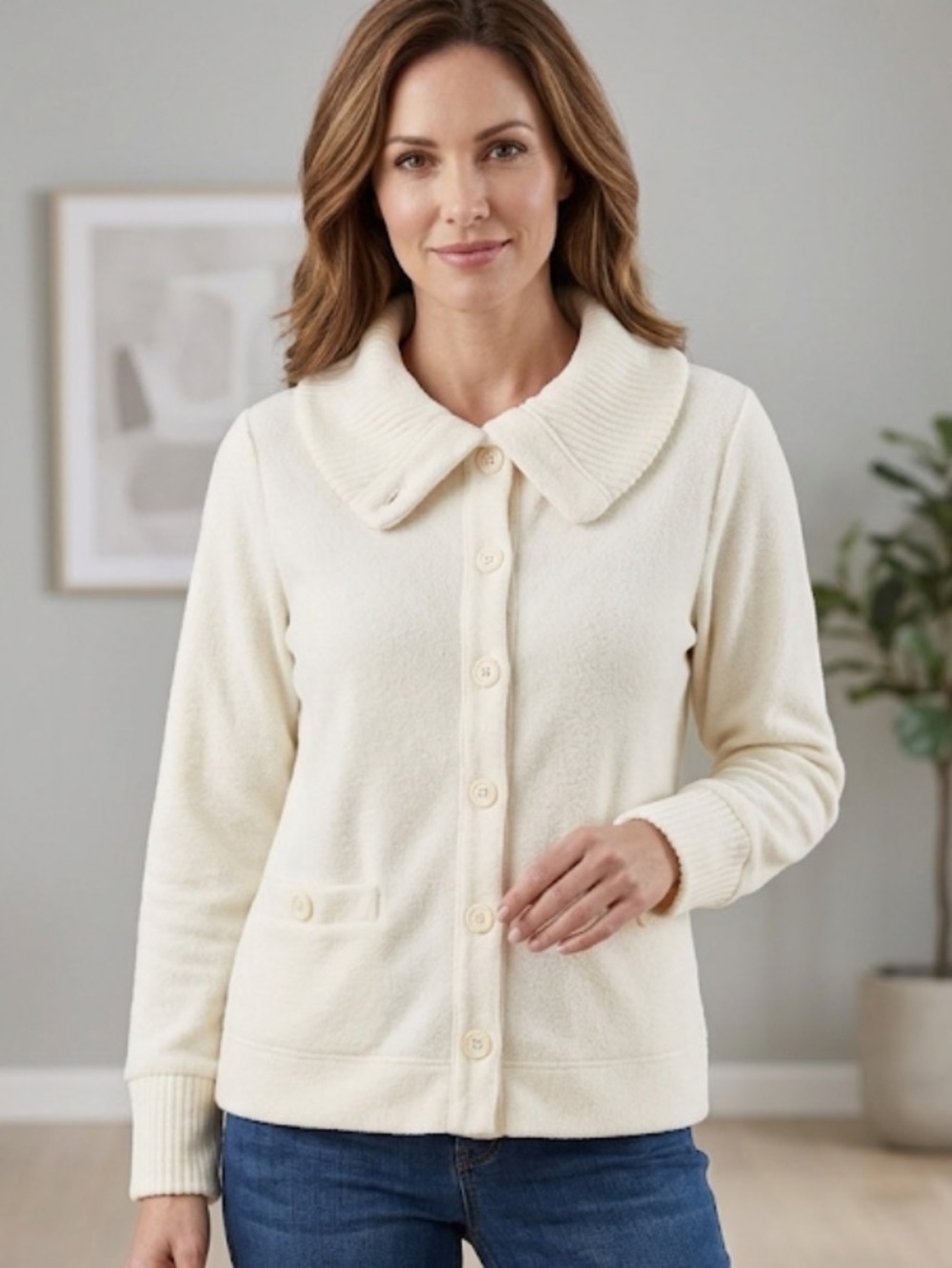 White Stag Ivory Button-Up Sweater